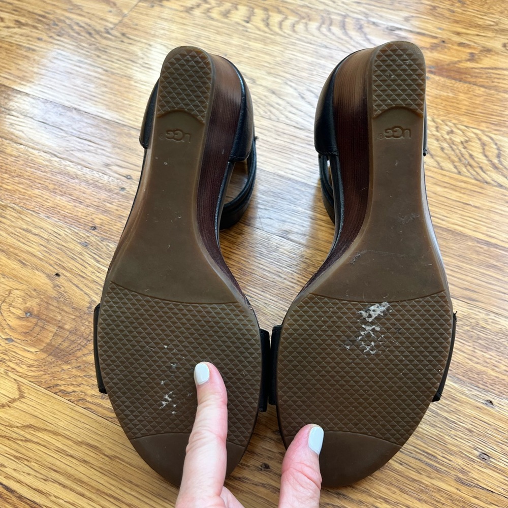 UGG Women's Black Leather Sandals - Picture 16 of 16